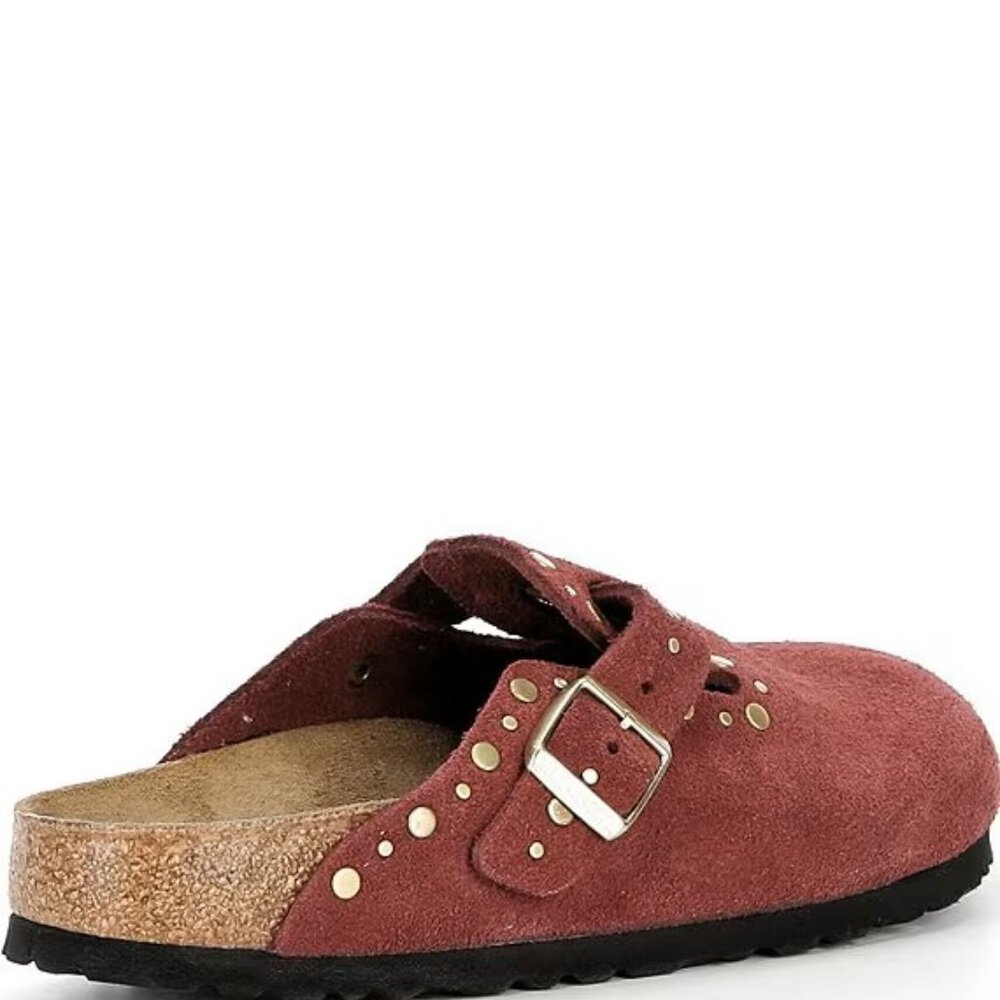 Birkenstock $175 Women's Boston Suede Rivet Studded Clogs Zinfandel Euro 37 N! - Picture 3 of 6
